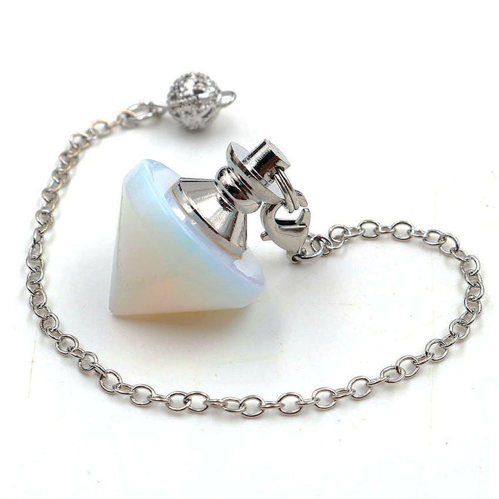 Natural Gemstone Healing Crystal Pendulum for Dowsing Divination Pointed Cone Reiki Chakra Quartz Stone Pendulum Pendant with Chain