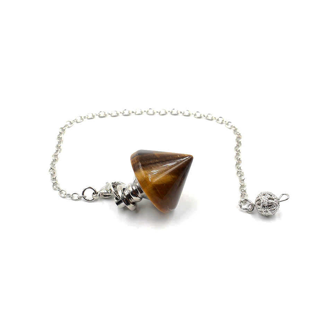 Natural Gemstone Healing Crystal Pendulum for Dowsing Divination Pointed Cone Reiki Chakra Quartz Stone Pendulum Pendant with Chain