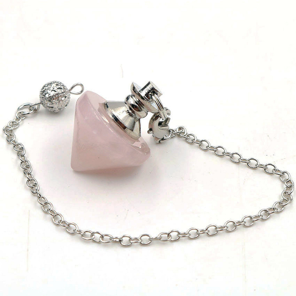 Natural Gemstone Healing Crystal Pendulum for Dowsing Divination Pointed Cone Reiki Chakra Quartz Stone Pendulum Pendant with Chain