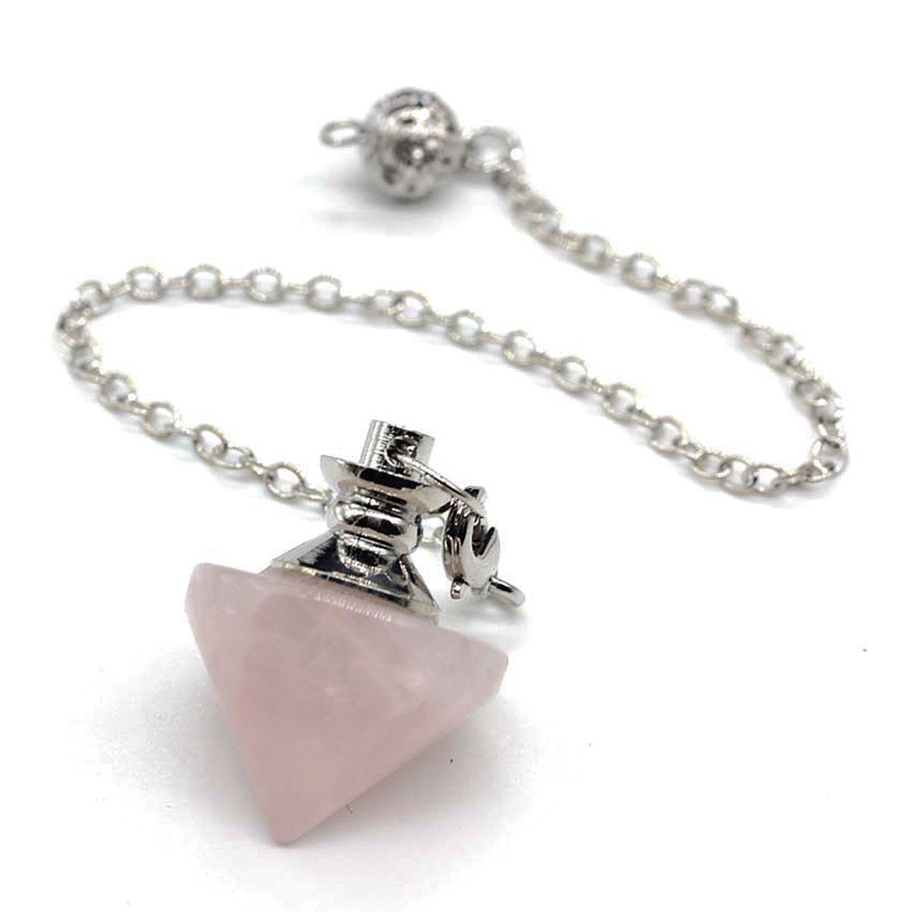 Natural Gemstone Healing Crystal Pendulum for Dowsing Divination Pointed Cone Reiki Chakra Quartz Stone Pendulum Pendant with Chain