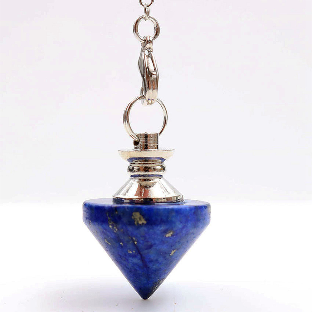 Natural Gemstone Healing Crystal Pendulum for Dowsing Divination Pointed Cone Reiki Chakra Quartz Stone Pendulum Pendant with Chain