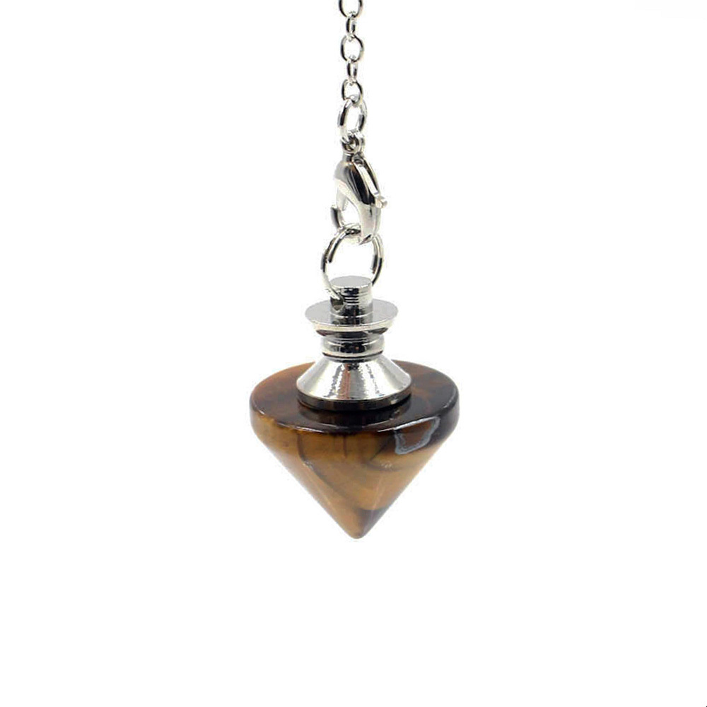Natural Gemstone Healing Crystal Pendulum for Dowsing Divination Pointed Cone Reiki Chakra Quartz Stone Pendulum Pendant with Chain
