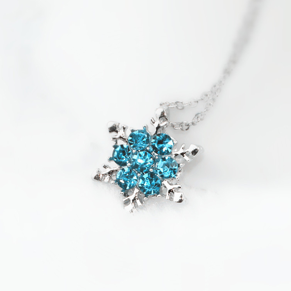Crystal Snowflake Necklace Pendant Blue Rhinestone Flower Leaf Snow Flake Choker Necklace Frozen Accessories Christmas Necklaces for Women Girls