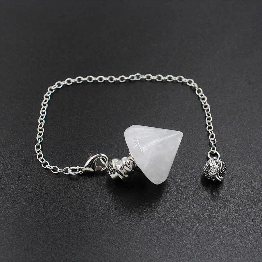 Natural Gemstone Healing Crystal Pendulum for Dowsing Divination Pointed Cone Reiki Chakra Quartz Stone Pendulum Pendant with Chain
