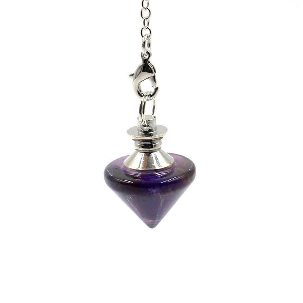 Natural Gemstone Healing Crystal Pendulum for Dowsing Divination Pointed Cone Reiki Chakra Quartz Stone Pendulum Pendant with Chain