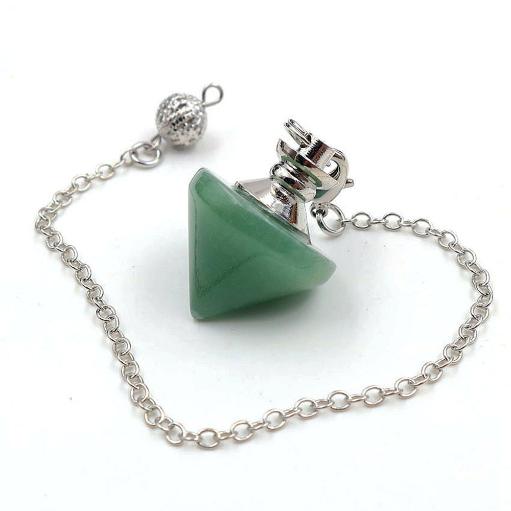 Natural Gemstone Healing Crystal Pendulum for Dowsing Divination Pointed Cone Reiki Chakra Quartz Stone Pendulum Pendant with Chain