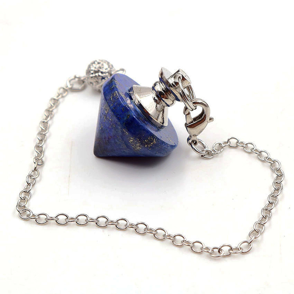 Natural Gemstone Healing Crystal Pendulum for Dowsing Divination Pointed Cone Reiki Chakra Quartz Stone Pendulum Pendant with Chain