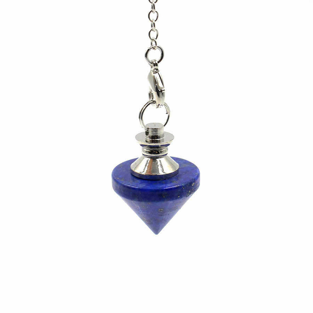 Natural Gemstone Healing Crystal Pendulum for Dowsing Divination Pointed Cone Reiki Chakra Quartz Stone Pendulum Pendant with Chain