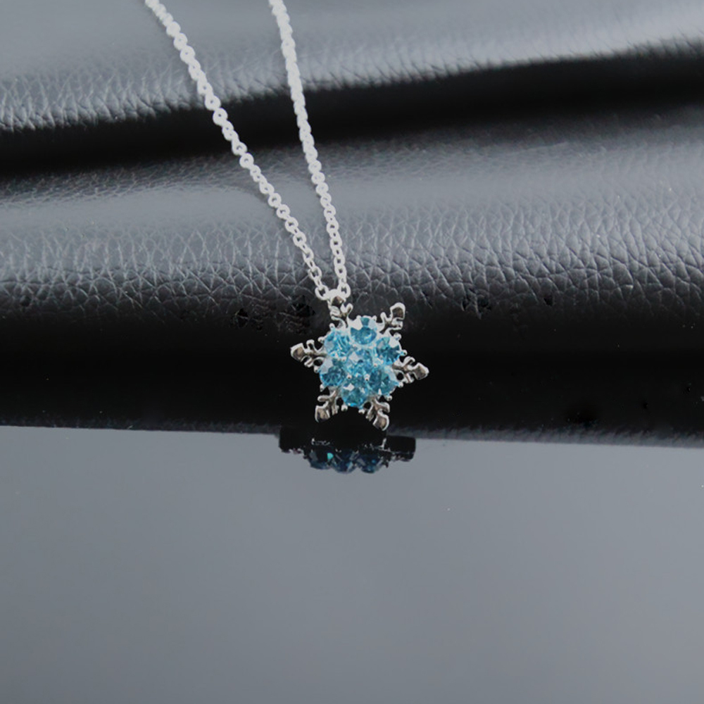 Crystal Snowflake Necklace Pendant Blue Rhinestone Flower Leaf Snow Flake Choker Necklace Frozen Accessories Christmas Necklaces for Women Girls