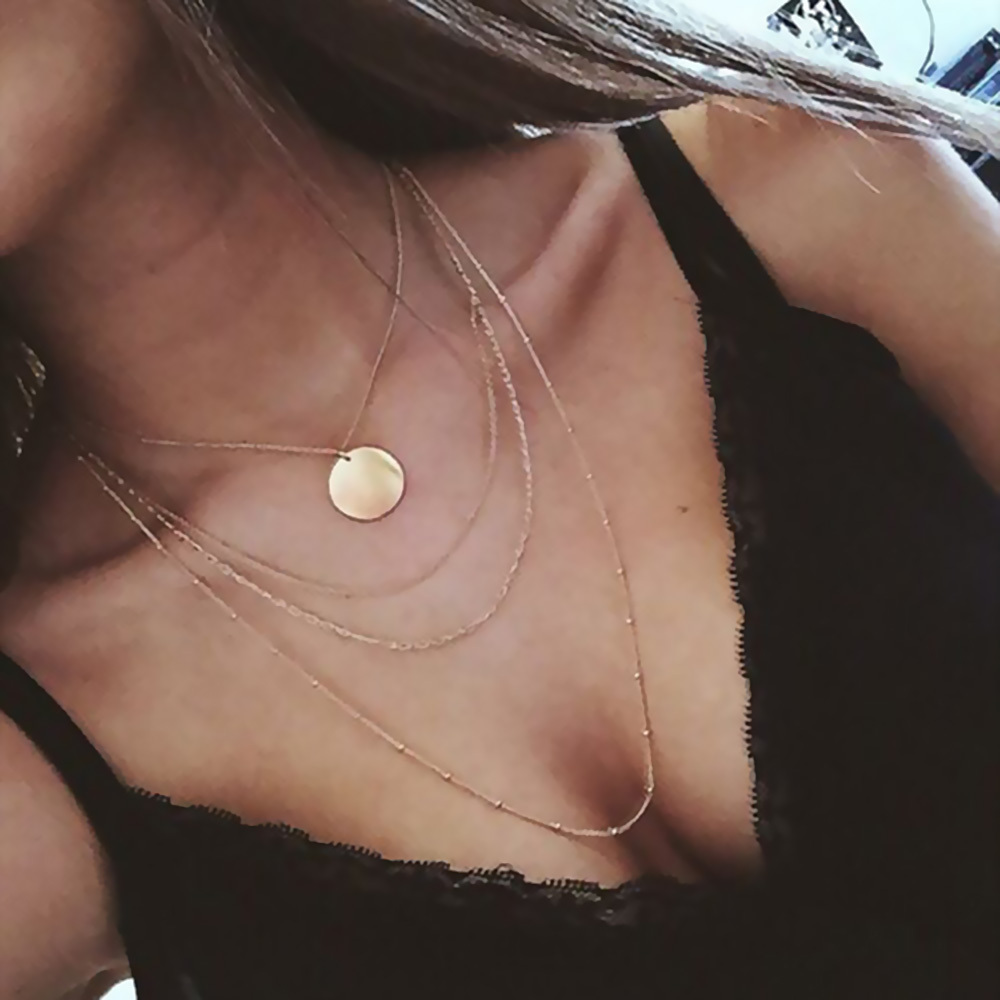 Dainty Disc Chokers Necklace Layered Circle Necklace Bar Y Pendant Necklace