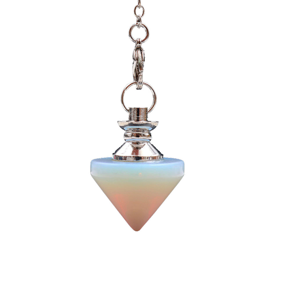 Natural Gemstone Healing Crystal Pendulum for Dowsing Divination Pointed Cone Reiki Chakra Quartz Stone Pendulum Pendant with Chain