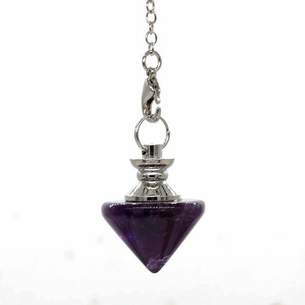 Natural Gemstone Healing Crystal Pendulum for Dowsing Divination Pointed Cone Reiki Chakra Quartz Stone Pendulum Pendant with Chain