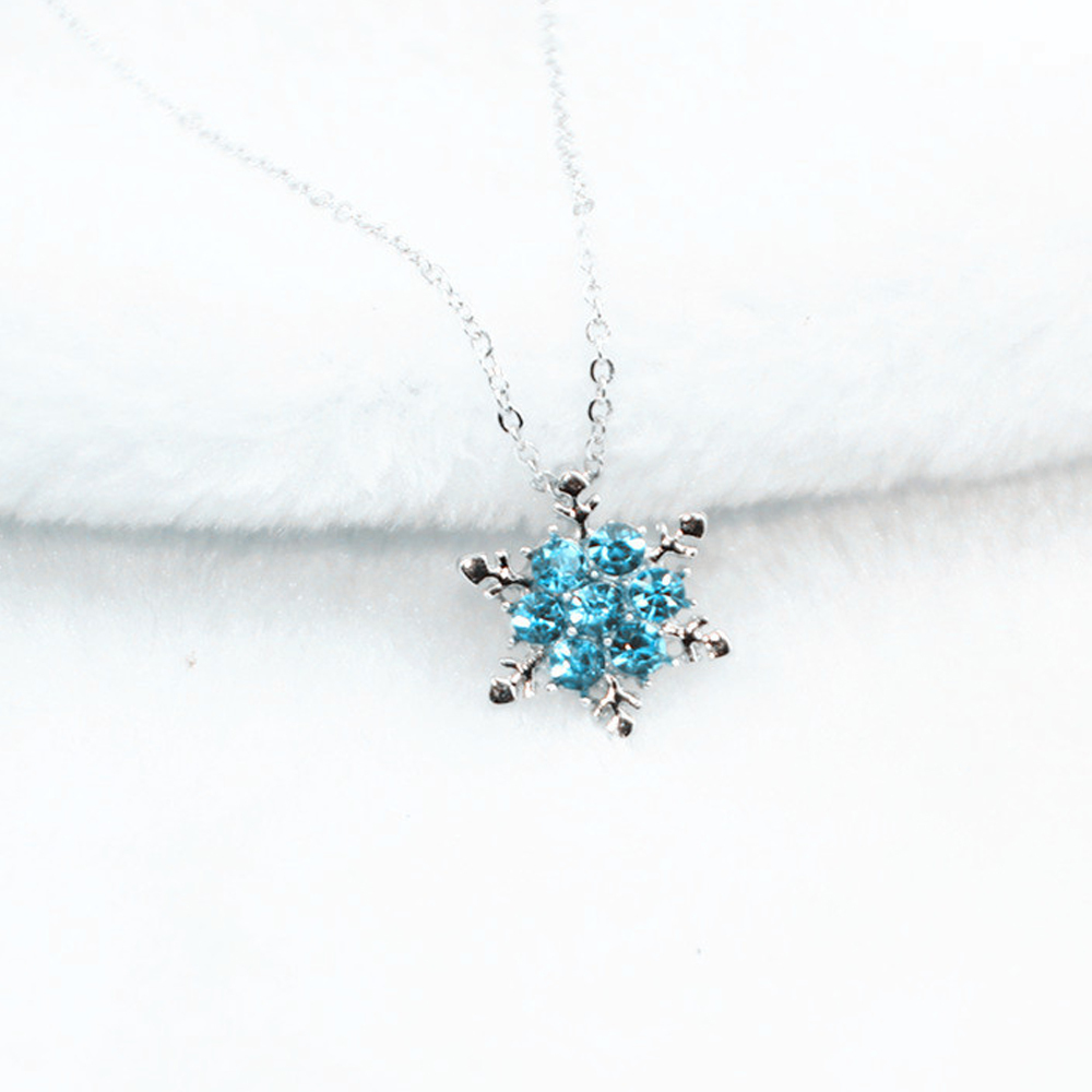 Crystal Snowflake Necklace Pendant Blue Rhinestone Flower Leaf Snow Flake Choker Necklace Frozen Accessories Christmas Necklaces for Women Girls