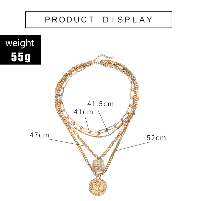Layered Choker Necklace, Handmade 18K Gold Plated Coin Pendant Necklace Multilayer Disc Necklace Chunky Chain Adjustable Layering Choker Necklaces for