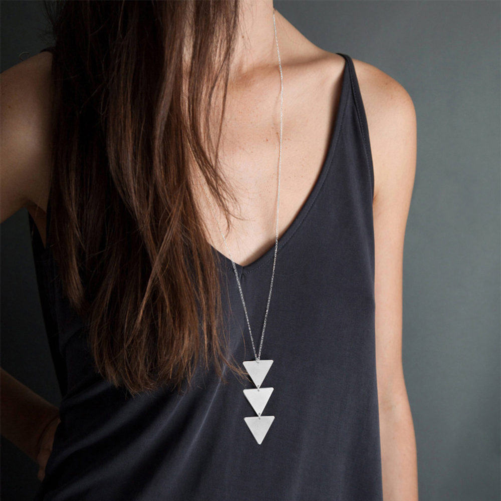 Long Pendant Necklace for Women Simple Three Triangle Geometric Sweater Necklace Charm Necklace Set Punk Jewelry