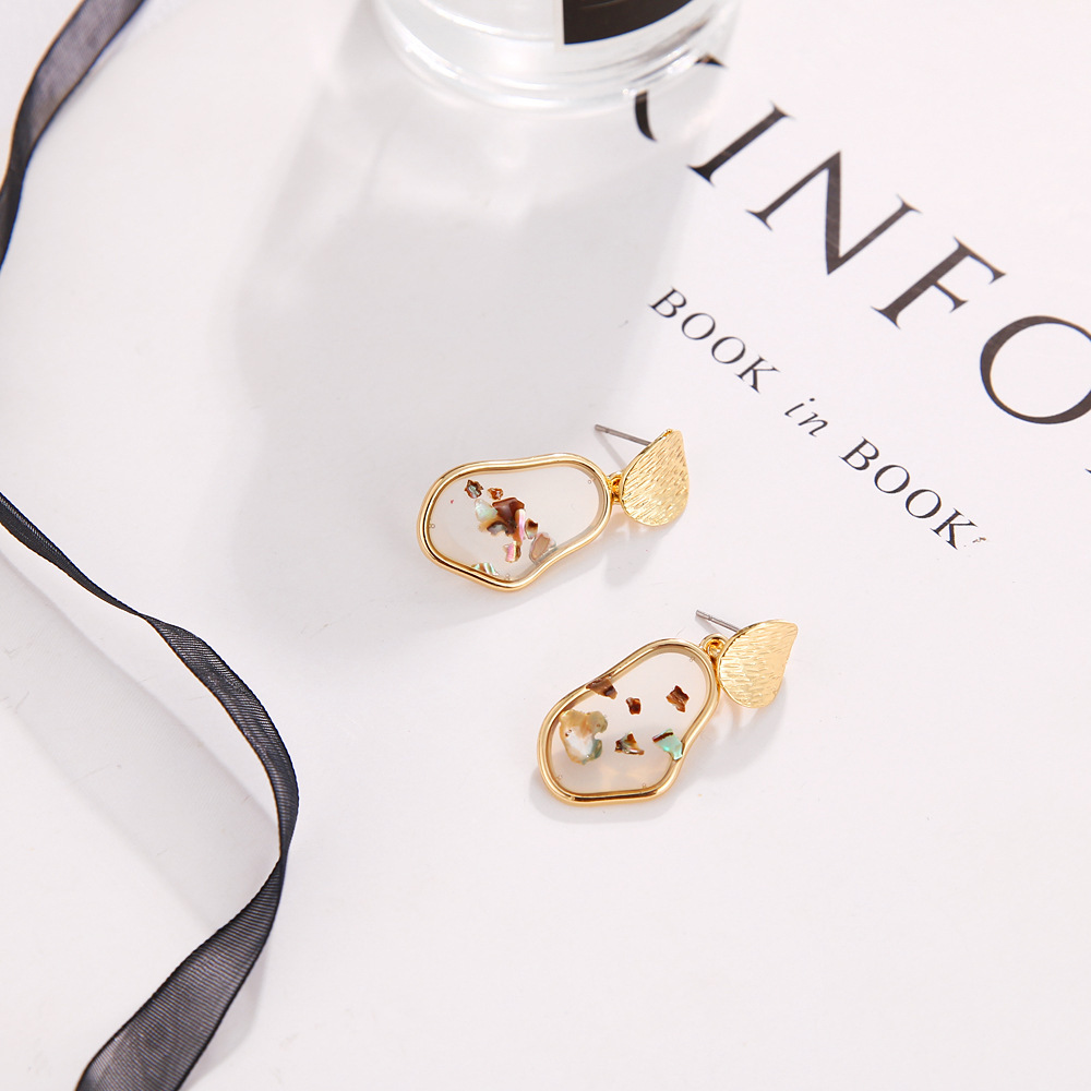 Raw Chip Stone Stud Earrings  Gold Alloy Hoop Earrin for women