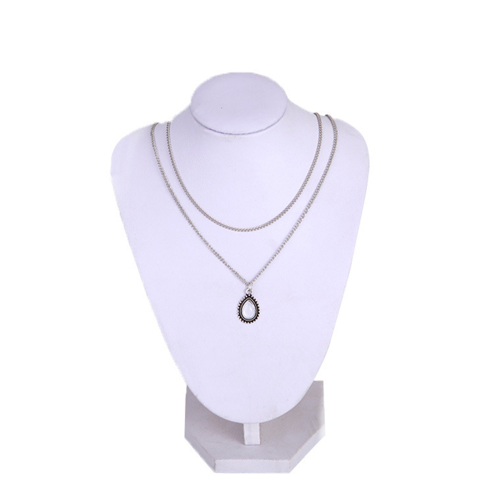 Water Drop Pendant Necklace Silver Teardrop Choker Necklaces Opal Tribal Necklace Chain Boho Jewelry for Women and Girls