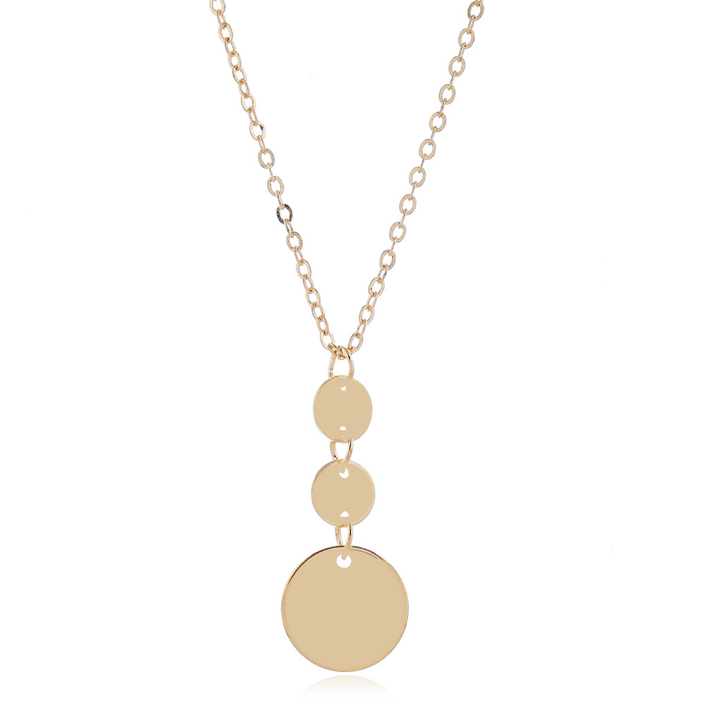 Long Pendant Necklace for Women Simple Three Coin Geometric Sweater Necklace Charm Necklace Set Punk Jewelry