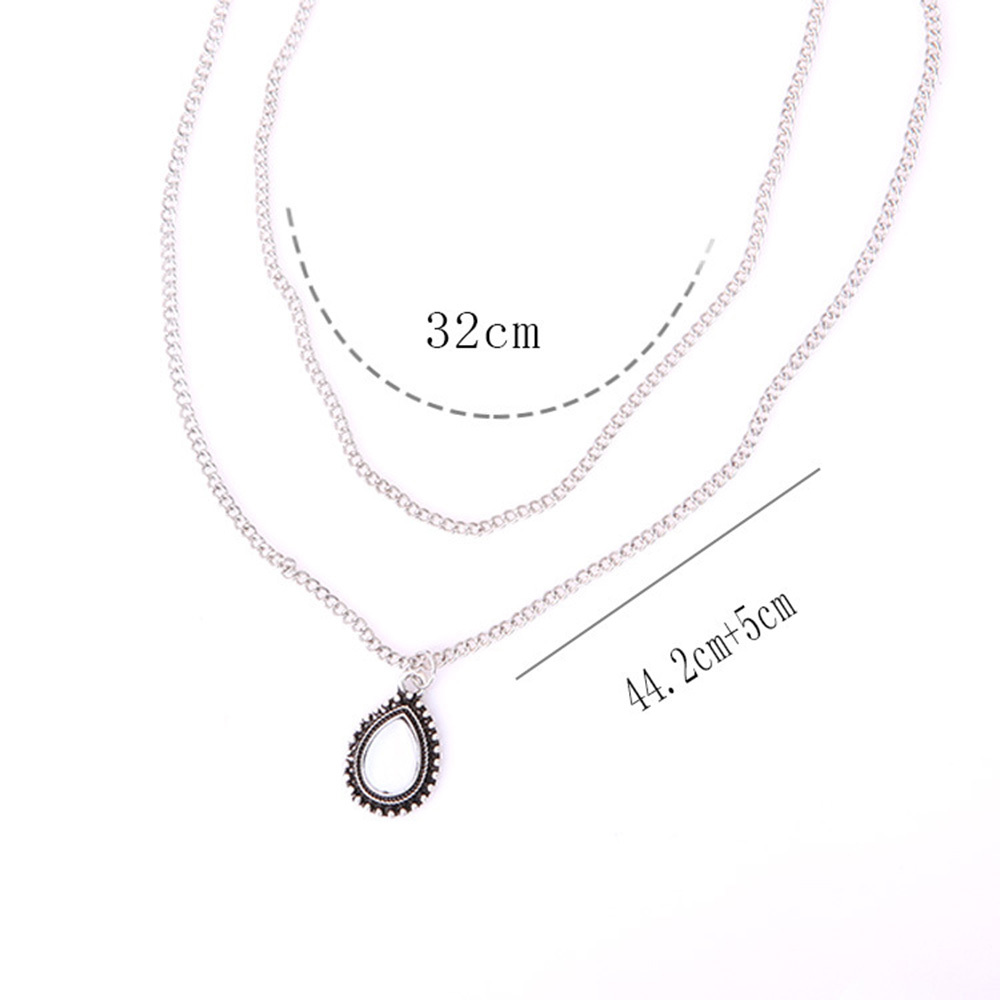 Water Drop Pendant Necklace Silver Teardrop Choker Necklaces Opal Tribal Necklace Chain Boho Jewelry for Women and Girls