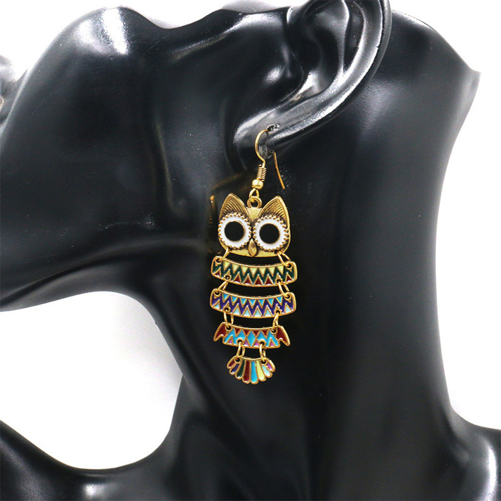 Fashion Vintage Big Black Eyes Owl Dangle Earrings, Multi-Layered Ear Wire Hook Drop Earrings Stud Earrings for Women Girls