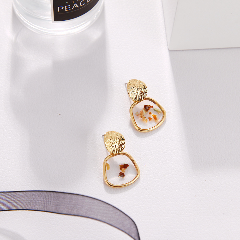 Raw Chip Stone Stud Earrings  Gold Alloy Hoop Earrin for women