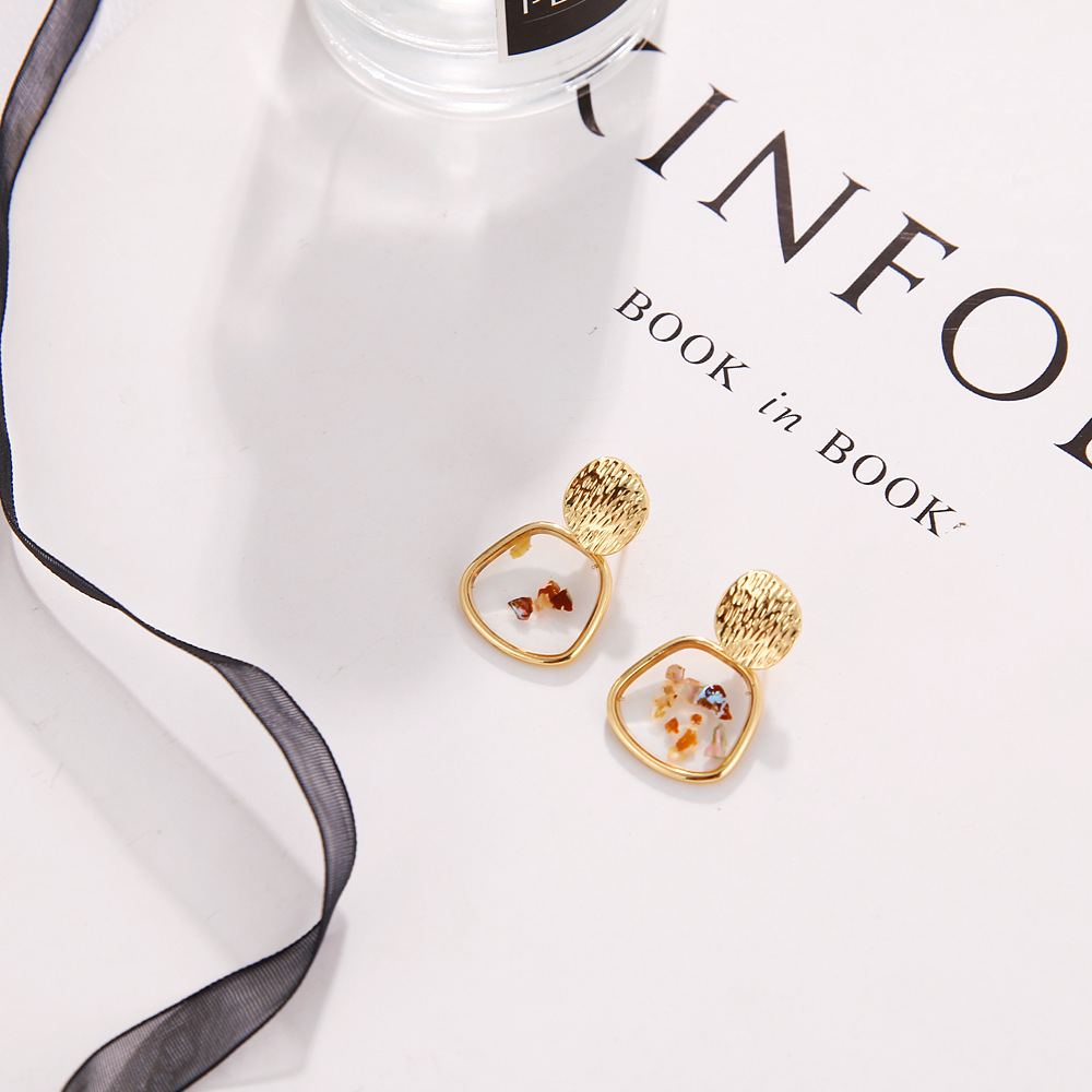 Raw Chip Stone Stud Earrings  Gold Alloy Hoop Earrin for women