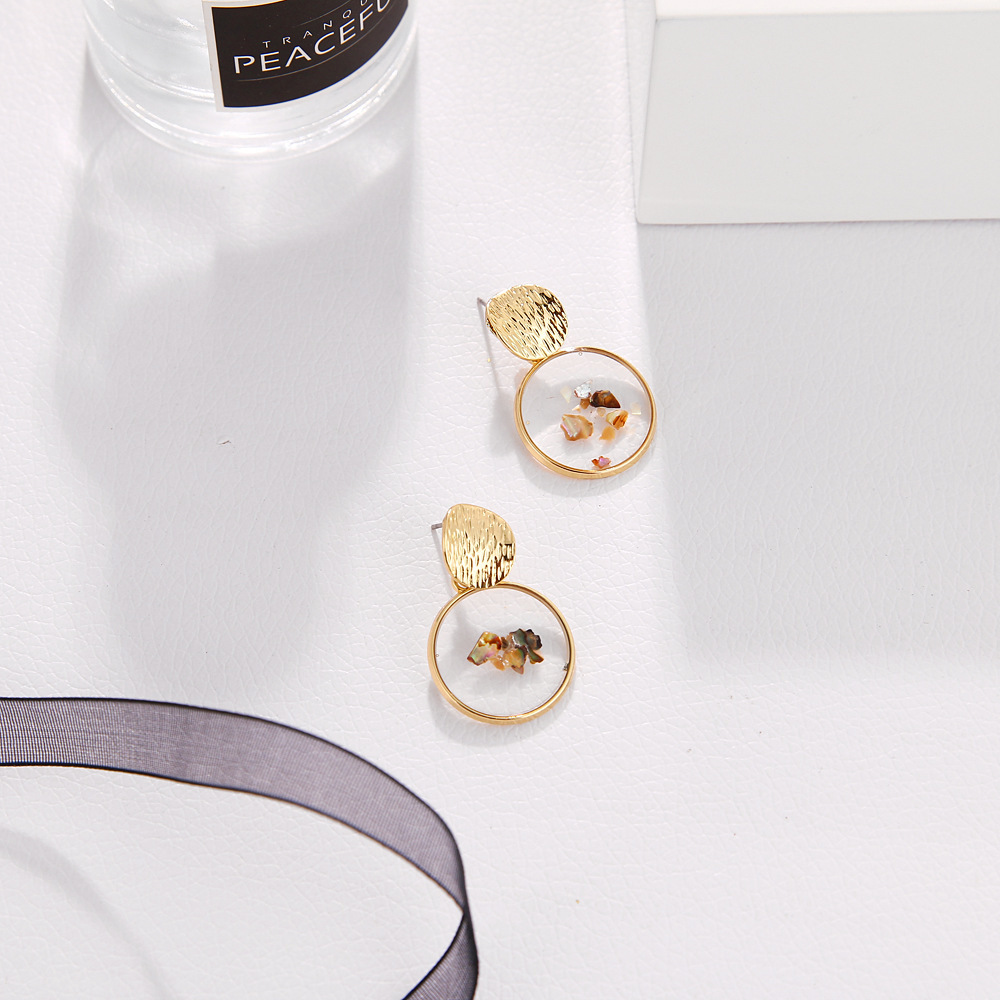 Raw Chip Stone Stud Earrings  Gold Alloy Hoop Earrin for women