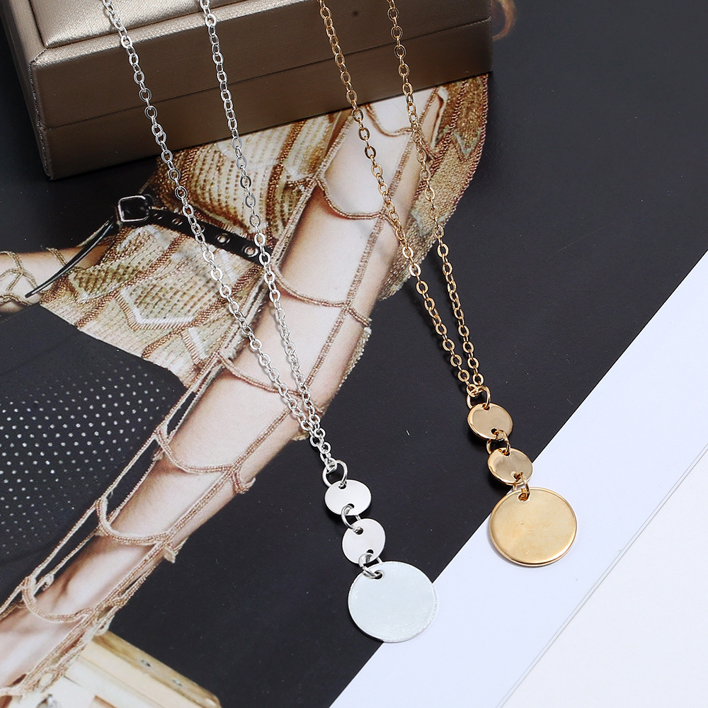 Long Pendant Necklace for Women Simple Three Coin Geometric Sweater Necklace Charm Necklace Set Punk Jewelry