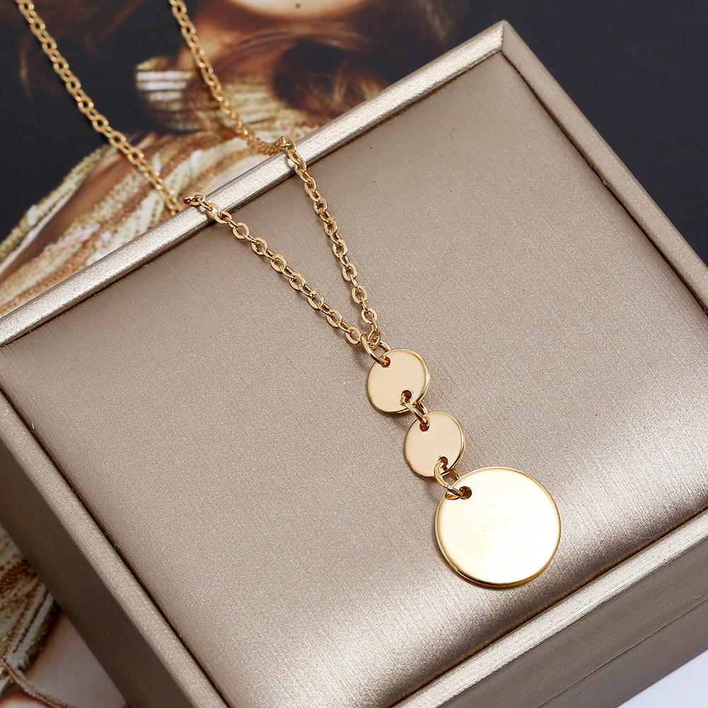 Long Pendant Necklace for Women Simple Three Coin Geometric Sweater Necklace Charm Necklace Set Punk Jewelry