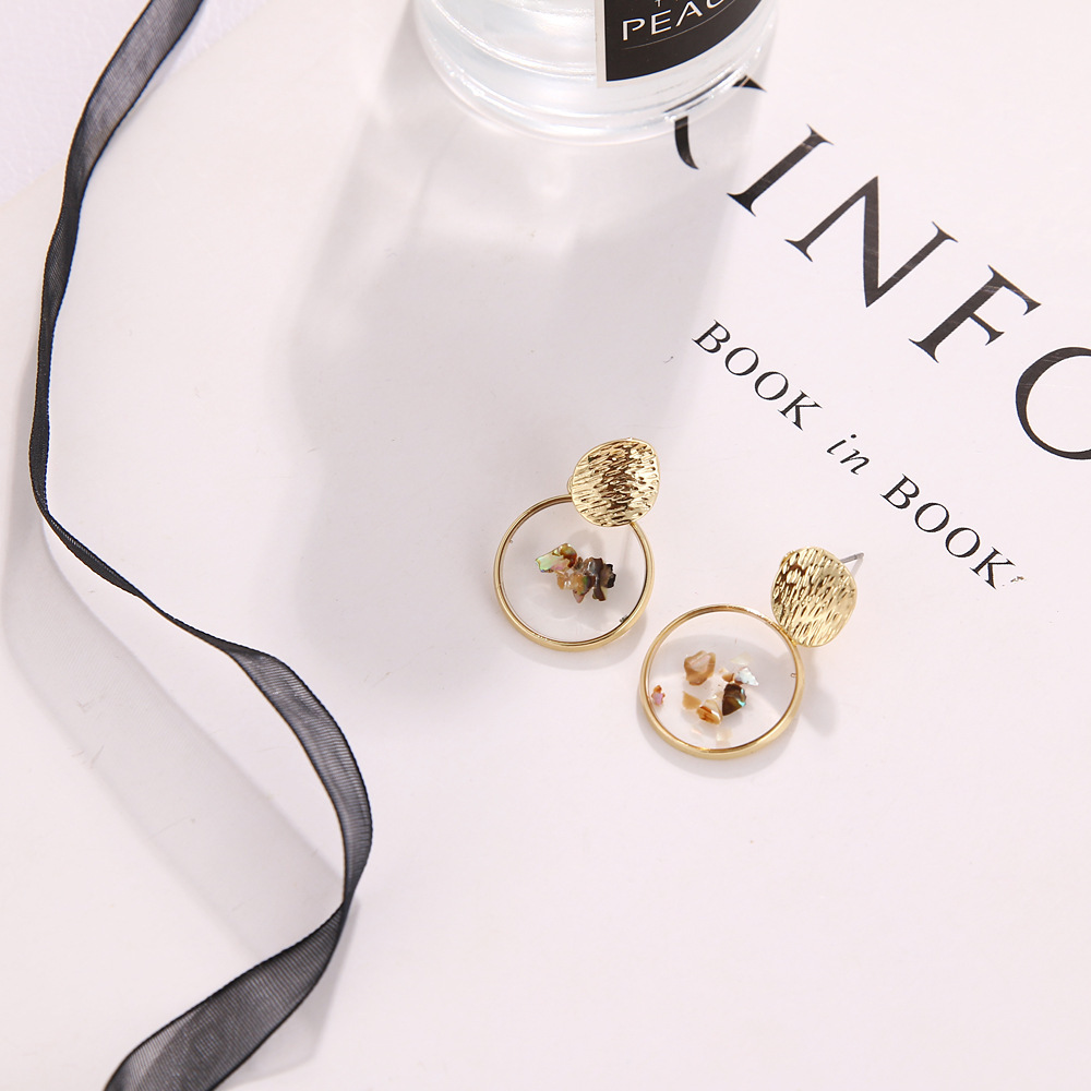 Raw Chip Stone Stud Earrings  Gold Alloy Hoop Earrin for women