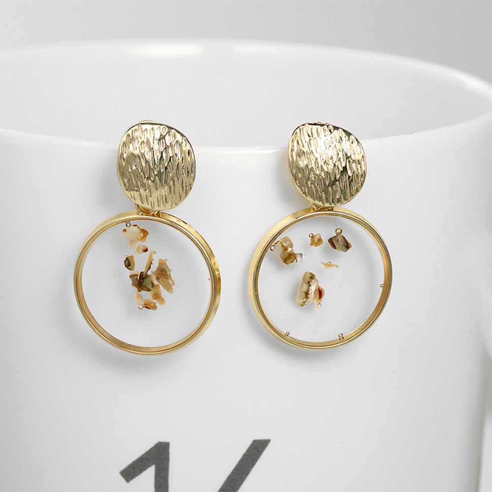 Raw Chip Stone Stud Earrings  Gold Alloy Hoop Earrin for women