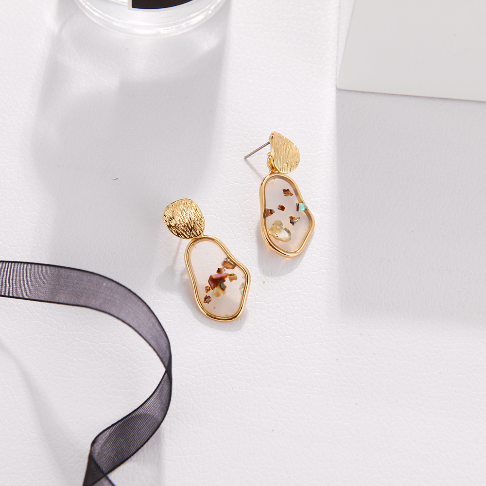 Raw Chip Stone Stud Earrings  Gold Alloy Hoop Earrin for women