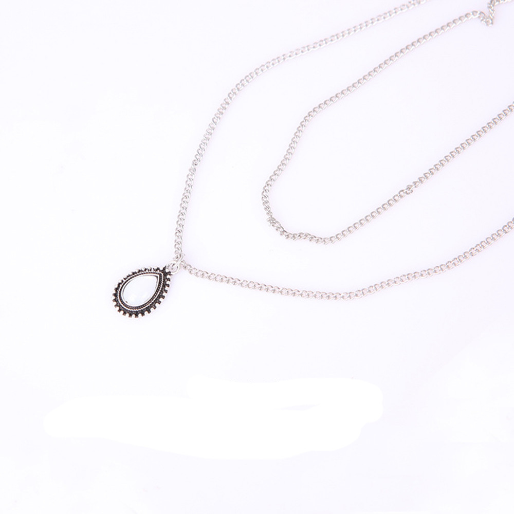 Water Drop Pendant Necklace Silver Teardrop Choker Necklaces Opal Tribal Necklace Chain Boho Jewelry for Women and Girls