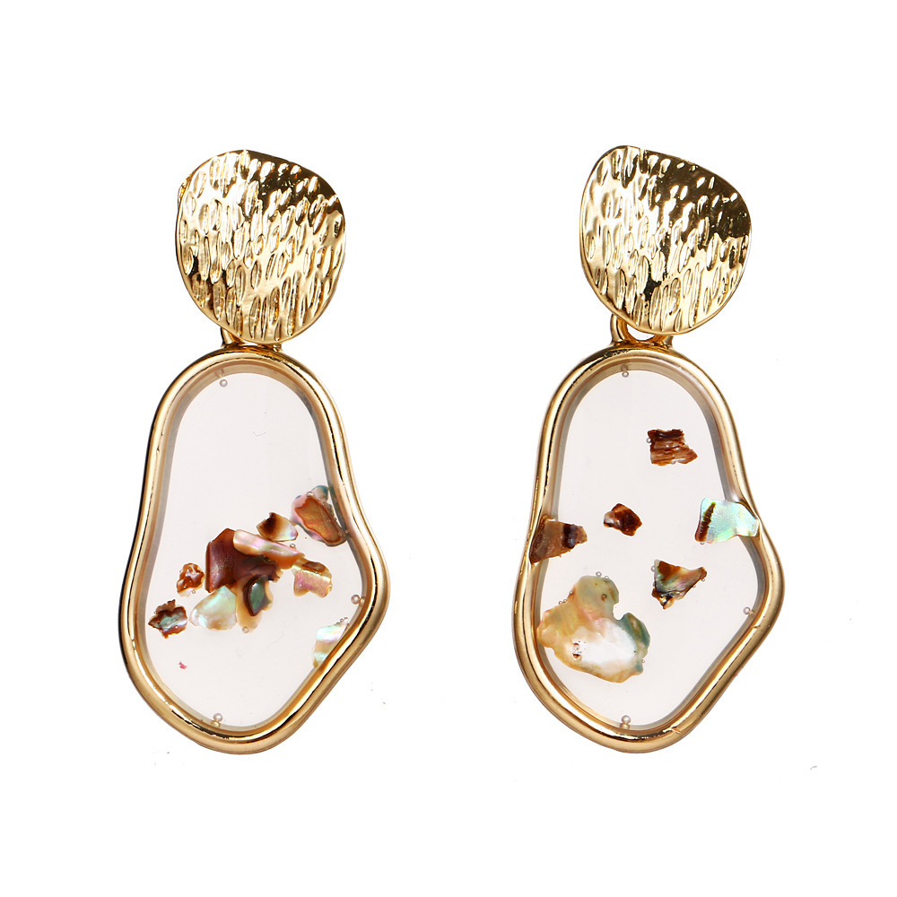 Raw Chip Stone Stud Earrings  Gold Alloy Hoop Earrin for women