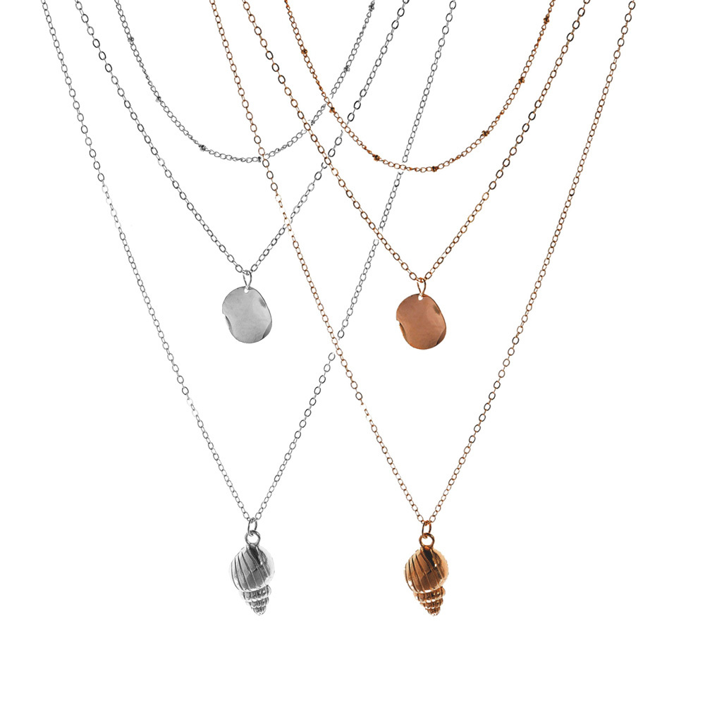 Natural Shell Pendant Necklace for Women Summer Boho Coin Layered Necklace Jewelry Girls Ladies Gift