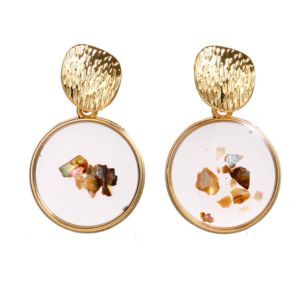 Raw Chip Stone Stud Earrings  Gold Alloy Hoop Earrin for women