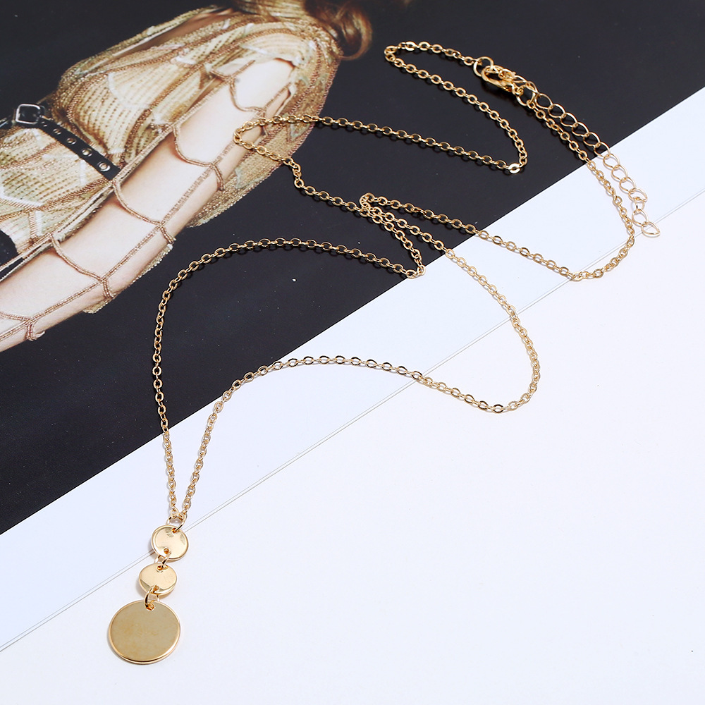 Long Pendant Necklace for Women Simple Three Coin Geometric Sweater Necklace Charm Necklace Set Punk Jewelry