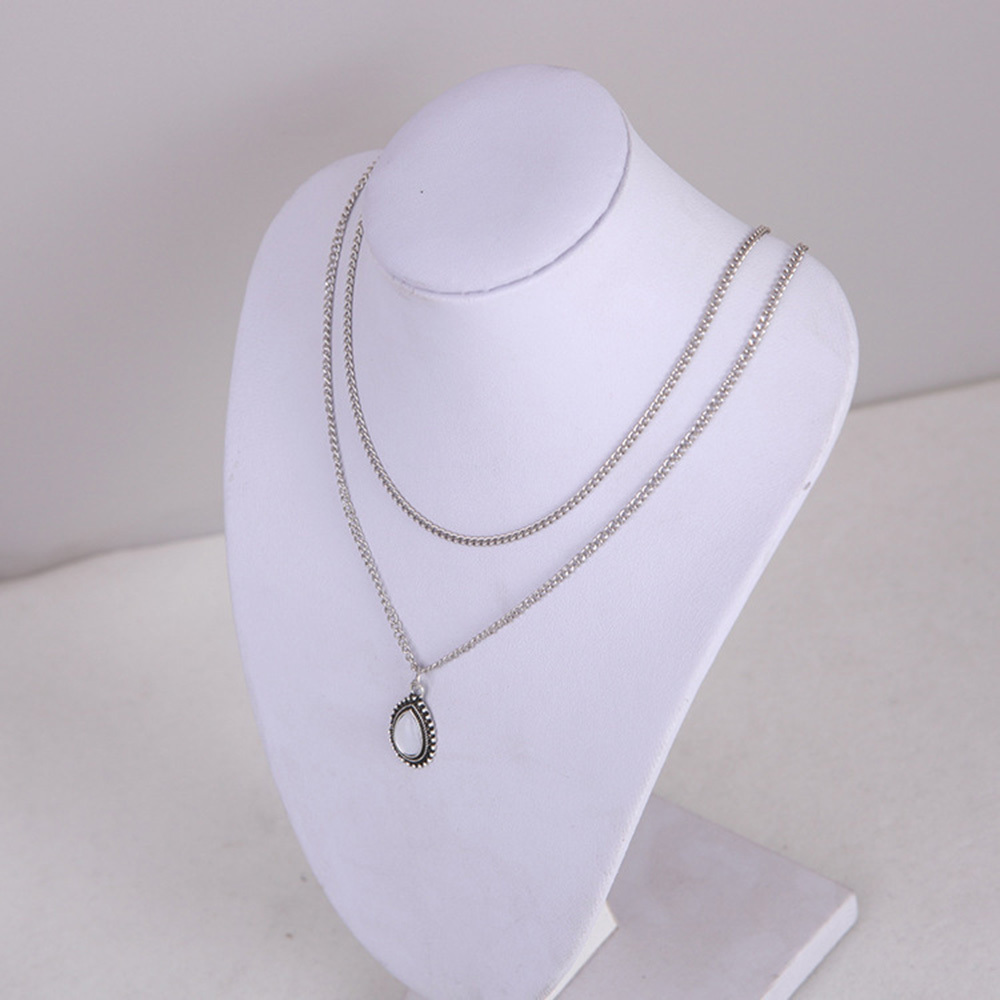 Water Drop Pendant Necklace Silver Teardrop Choker Necklaces Opal Tribal Necklace Chain Boho Jewelry for Women and Girls