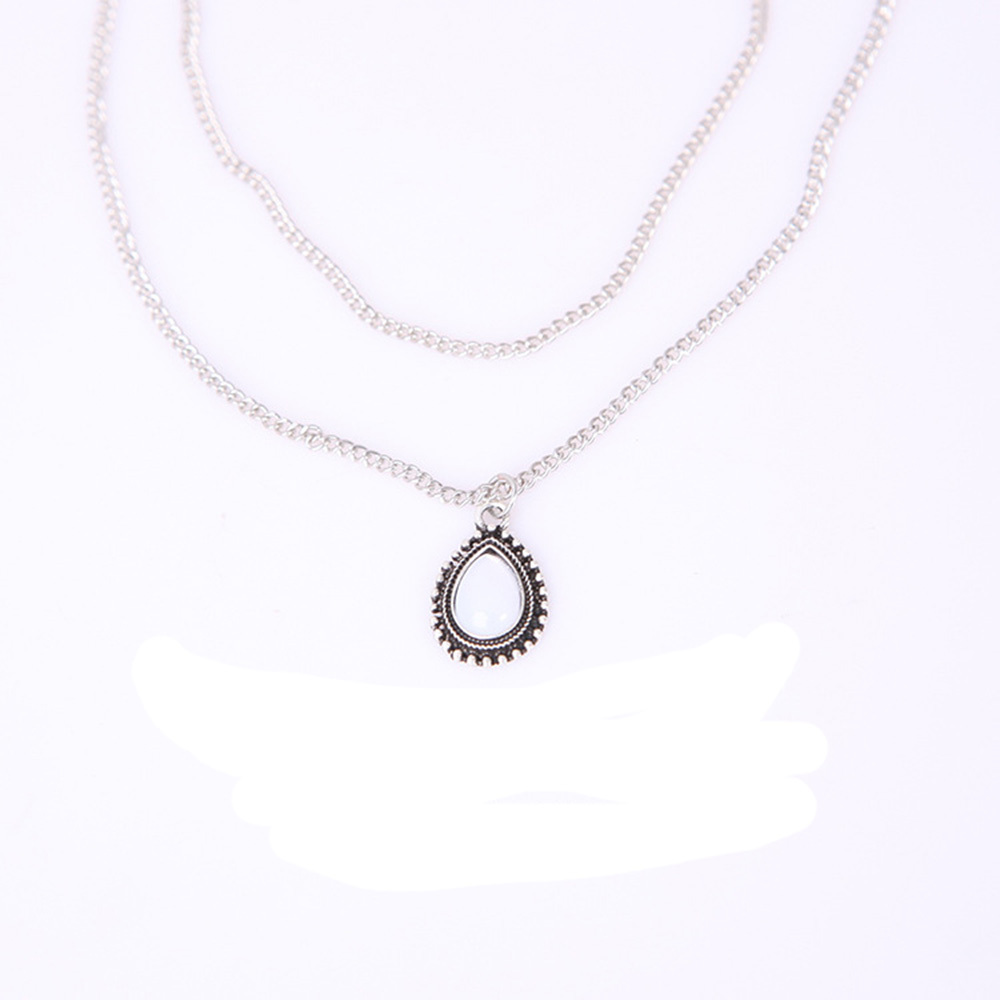 Water Drop Pendant Necklace Silver Teardrop Choker Necklaces Opal Tribal Necklace Chain Boho Jewelry for Women and Girls