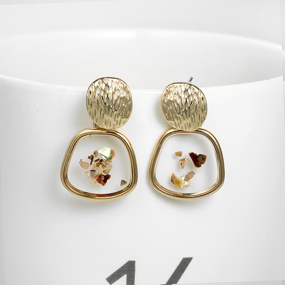 Raw Chip Stone Stud Earrings  Gold Alloy Hoop Earrin for women
