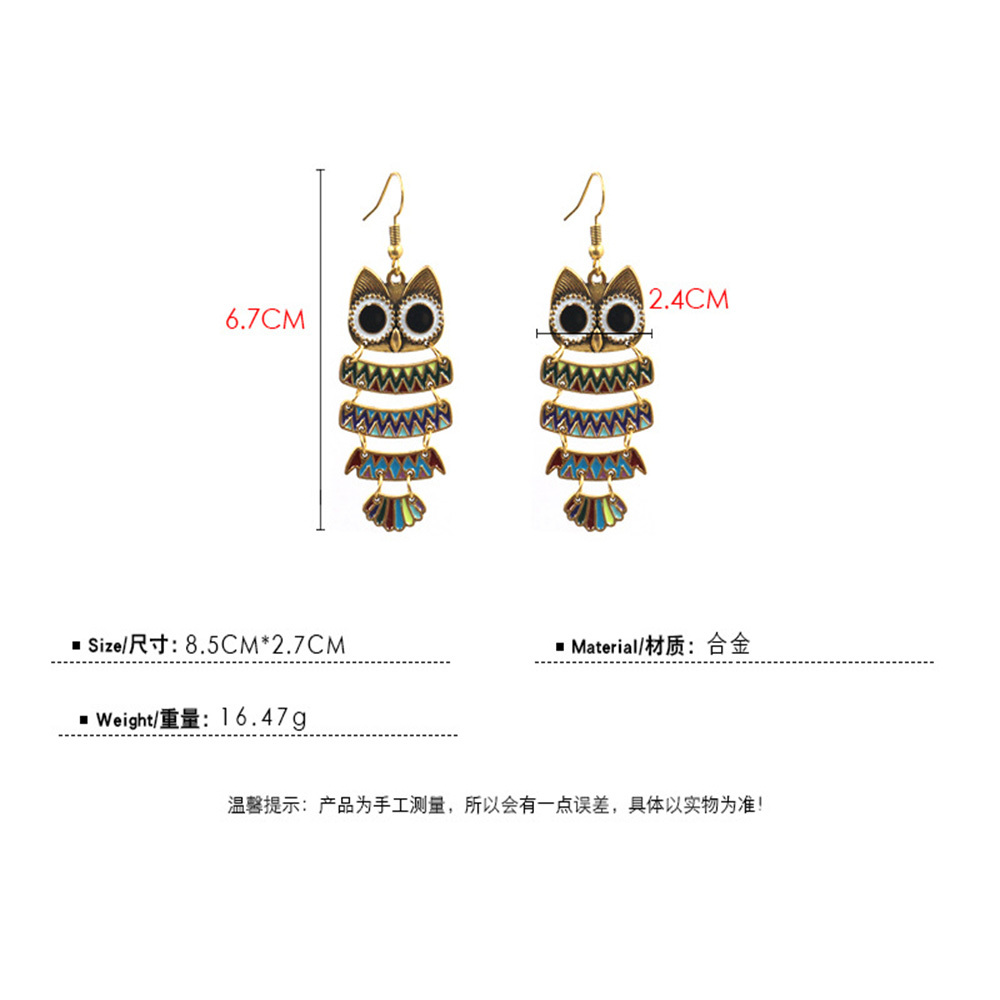 Fashion Vintage Big Black Eyes Owl Dangle Earrings, Multi-Layered Ear Wire Hook Drop Earrings Stud Earrings for Women Girls