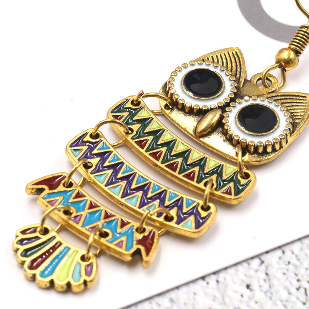 Fashion Vintage Big Black Eyes Owl Dangle Earrings, Multi-Layered Ear Wire Hook Drop Earrings Stud Earrings for Women Girls