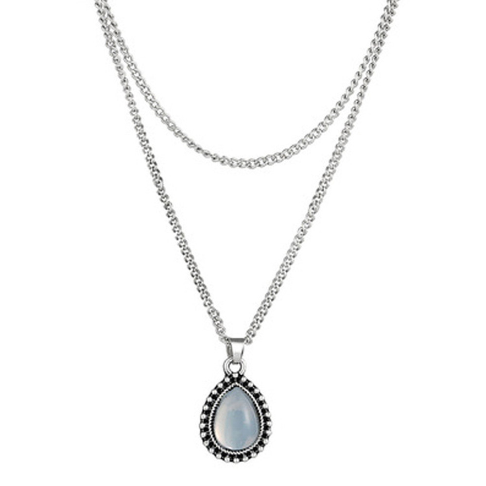 Water Drop Pendant Necklace Silver Teardrop Choker Necklaces Opal Tribal Necklace Chain Boho Jewelry for Women and Girls