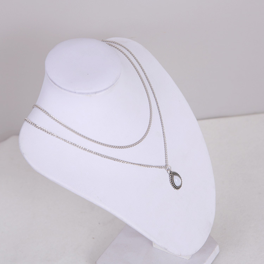Water Drop Pendant Necklace Silver Teardrop Choker Necklaces Opal Tribal Necklace Chain Boho Jewelry for Women and Girls