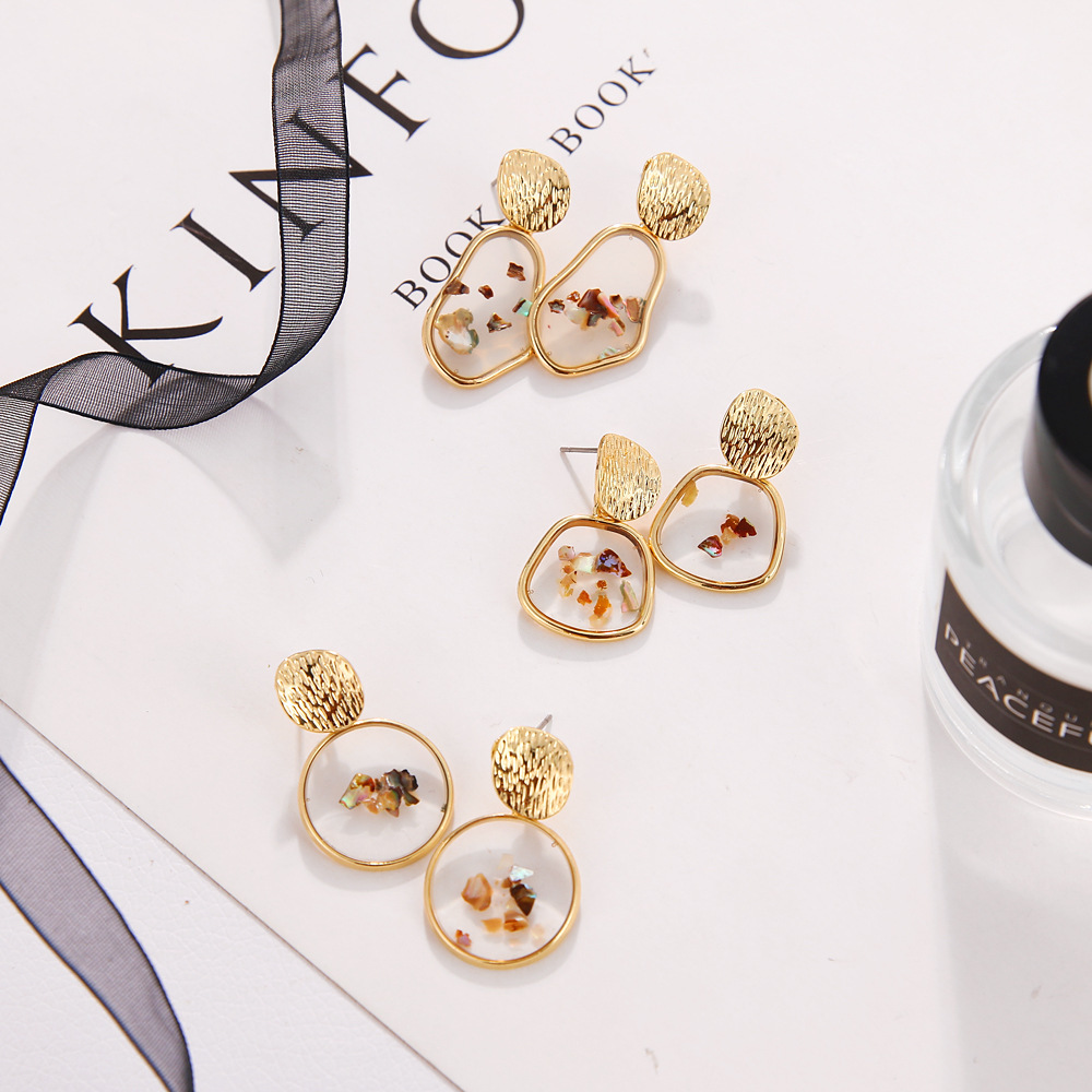 Raw Chip Stone Stud Earrings  Gold Alloy Hoop Earrin for women