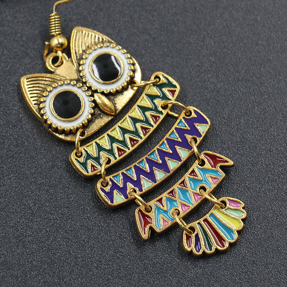 Fashion Vintage Big Black Eyes Owl Dangle Earrings, Multi-Layered Ear Wire Hook Drop Earrings Stud Earrings for Women Girls