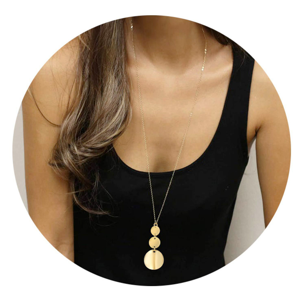 Long Pendant Necklace for Women Simple Three Coin Geometric Sweater Necklace Charm Necklace Set Punk Jewelry
