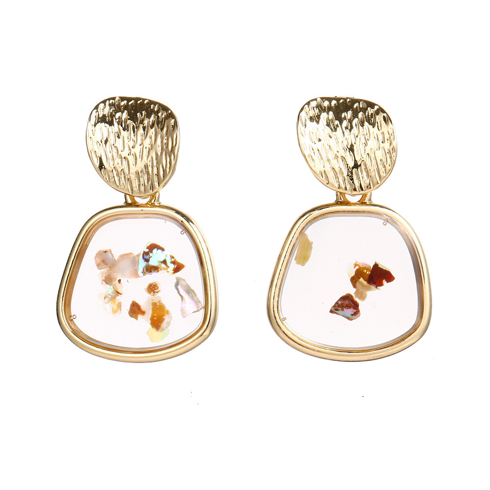 Raw Chip Stone Stud Earrings  Gold Alloy Hoop Earrin for women
