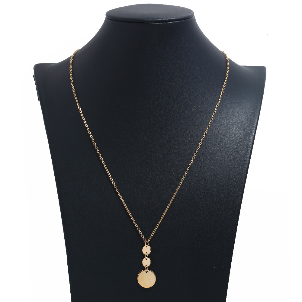 Long Pendant Necklace for Women Simple Three Coin Geometric Sweater Necklace Charm Necklace Set Punk Jewelry
