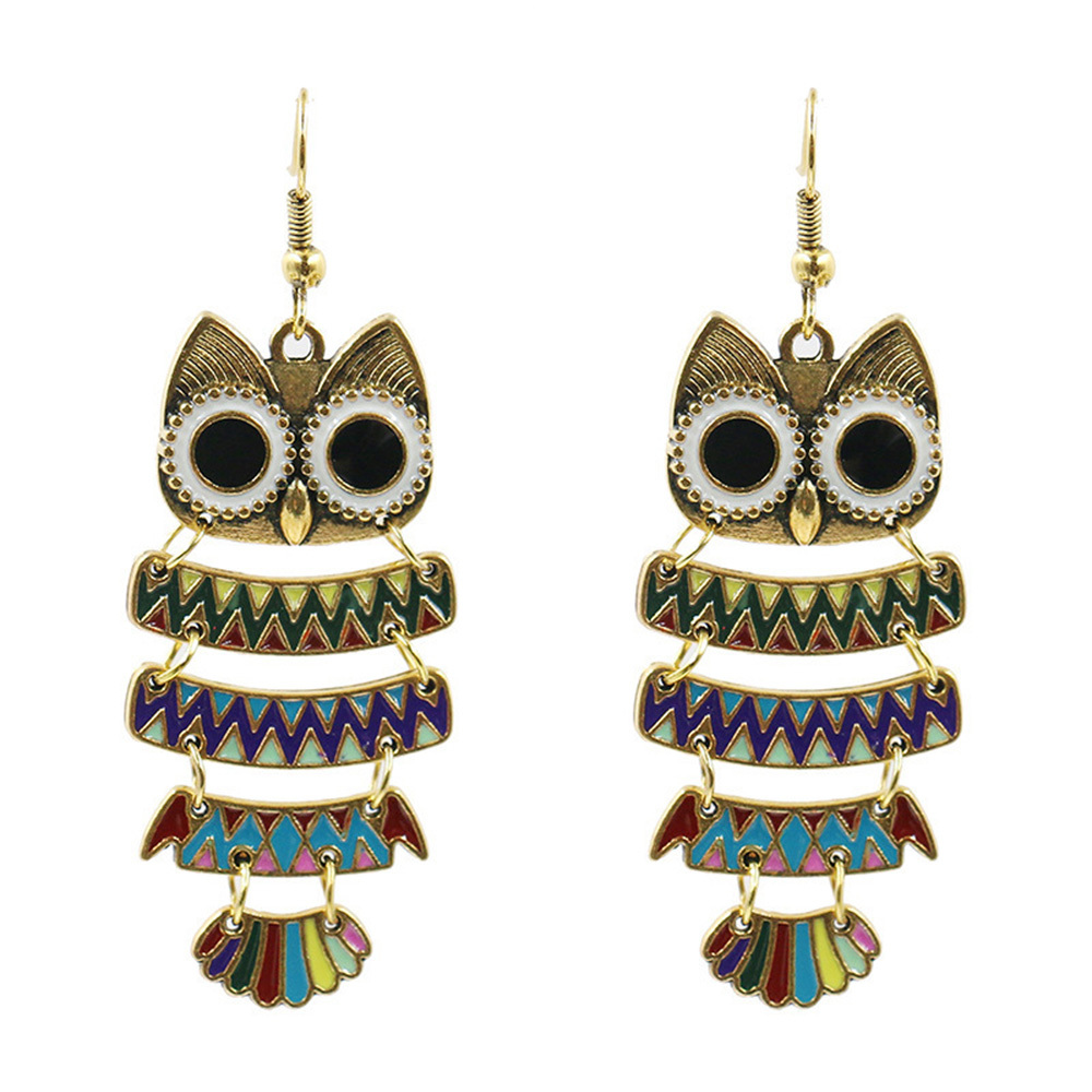 Fashion Vintage Big Black Eyes Owl Dangle Earrings, Multi-Layered Ear Wire Hook Drop Earrings Stud Earrings for Women Girls
